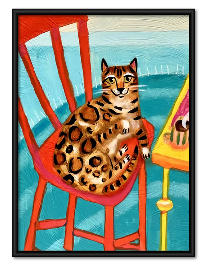 Spotted Cat on Red Chair Wall Art