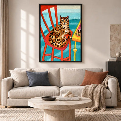 Spotted Cat on Red Chair Wall Art 2