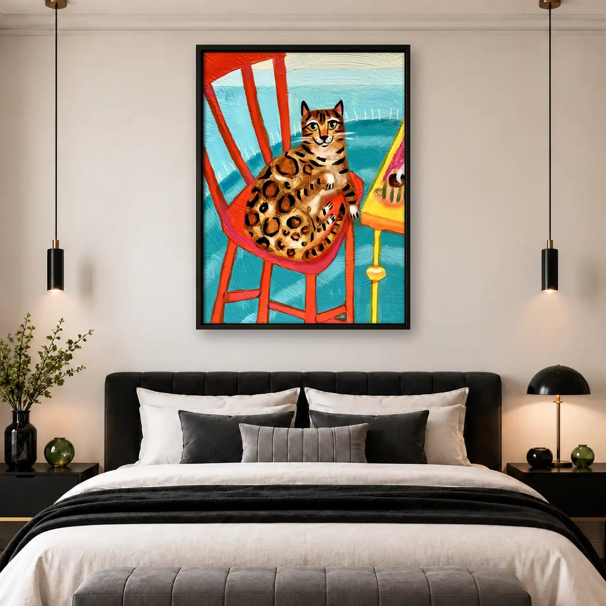 Spotted Cat on Red Chair Wall Art 4
