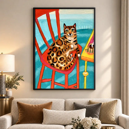 Spotted Cat on Red Chair Wall Art 5