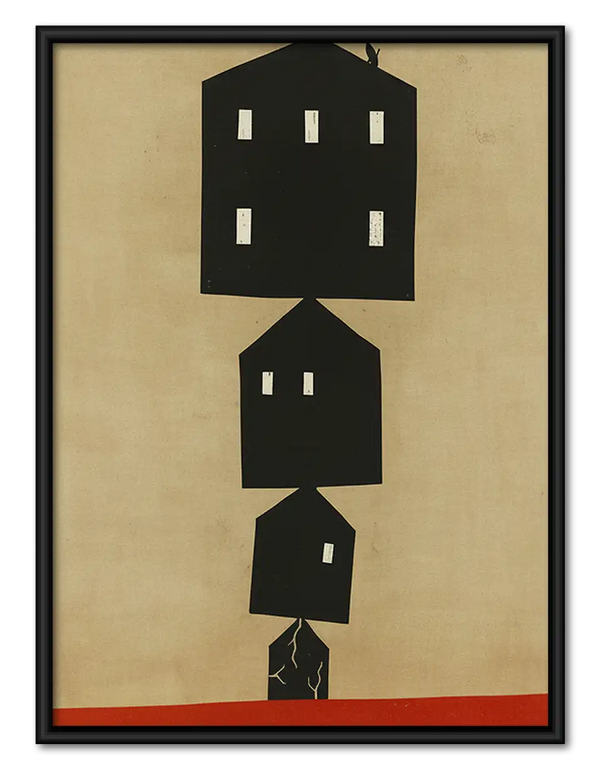 Stacked Crooked Black Houses Wall Art