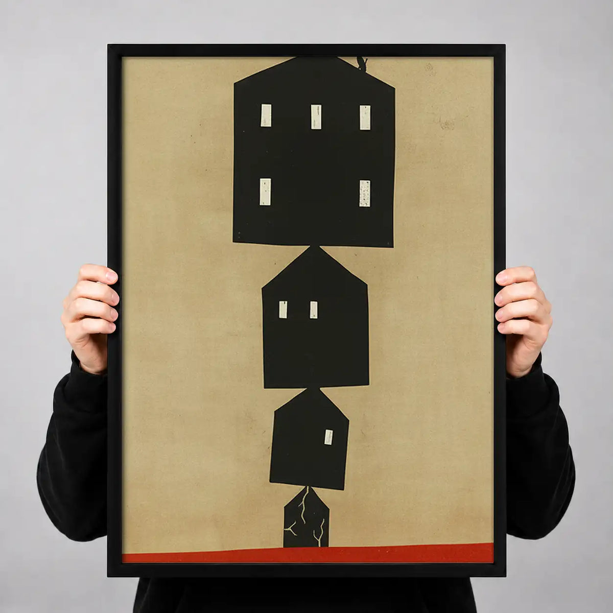 Stacked Crooked Black Houses Wall Art 3