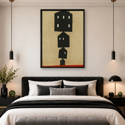 Stacked Crooked Black Houses Wall Art 4
