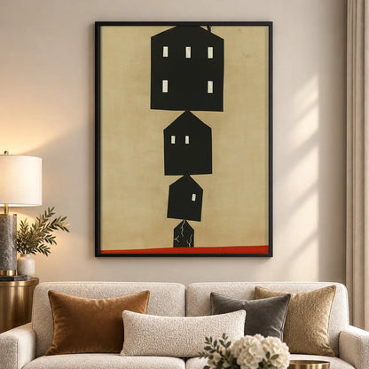 Stacked Crooked Black Houses Wall Art 5