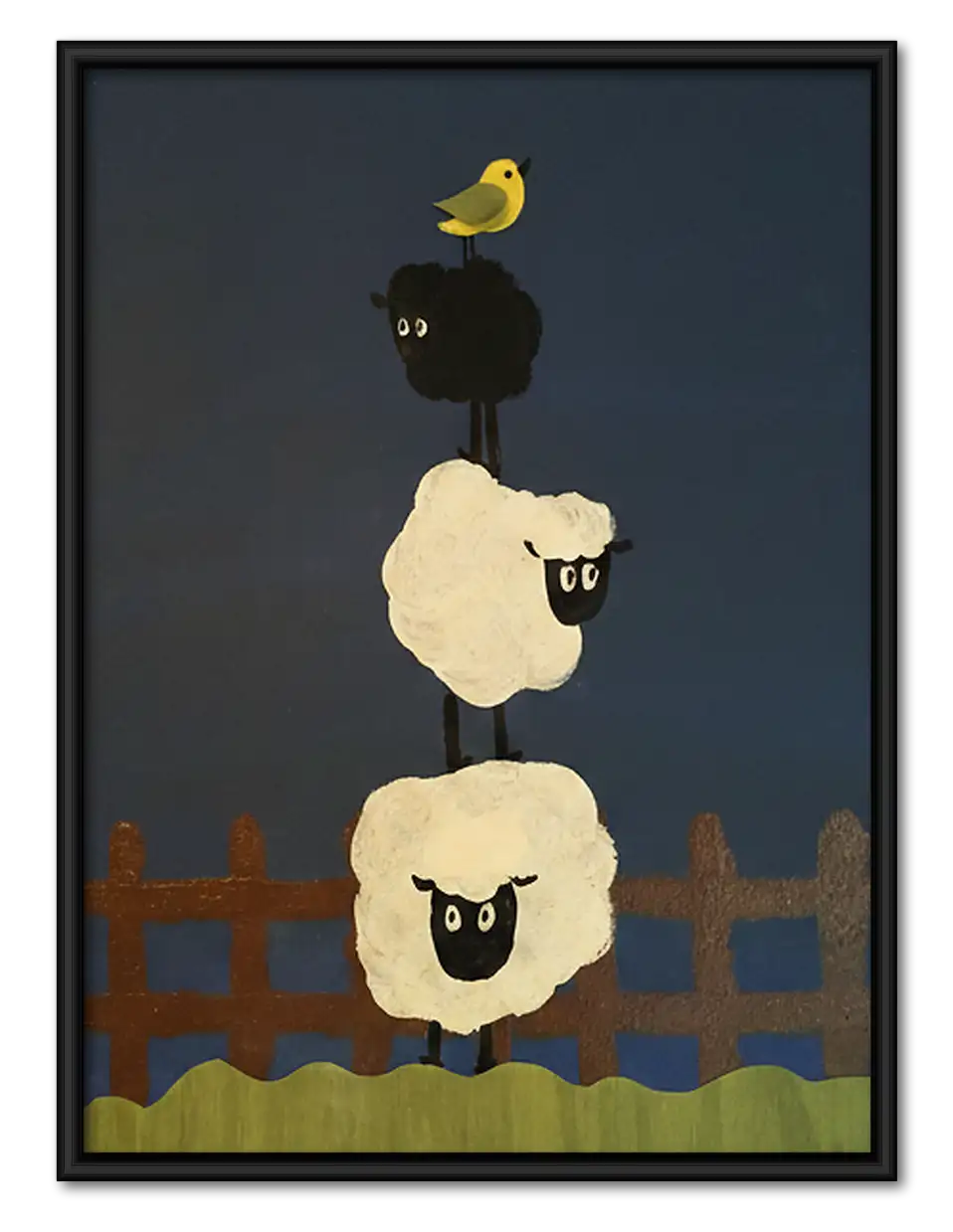 Stacked Sheep and Black Dog Wall Art 1