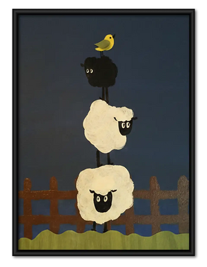 Stacked Sheep and Black Dog Wall Art