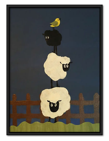 Stacked Sheep and Black Dog Wall Art
