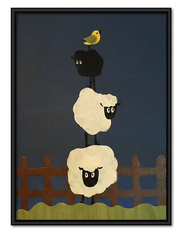 Stacked Sheep and Black Dog Wall Art