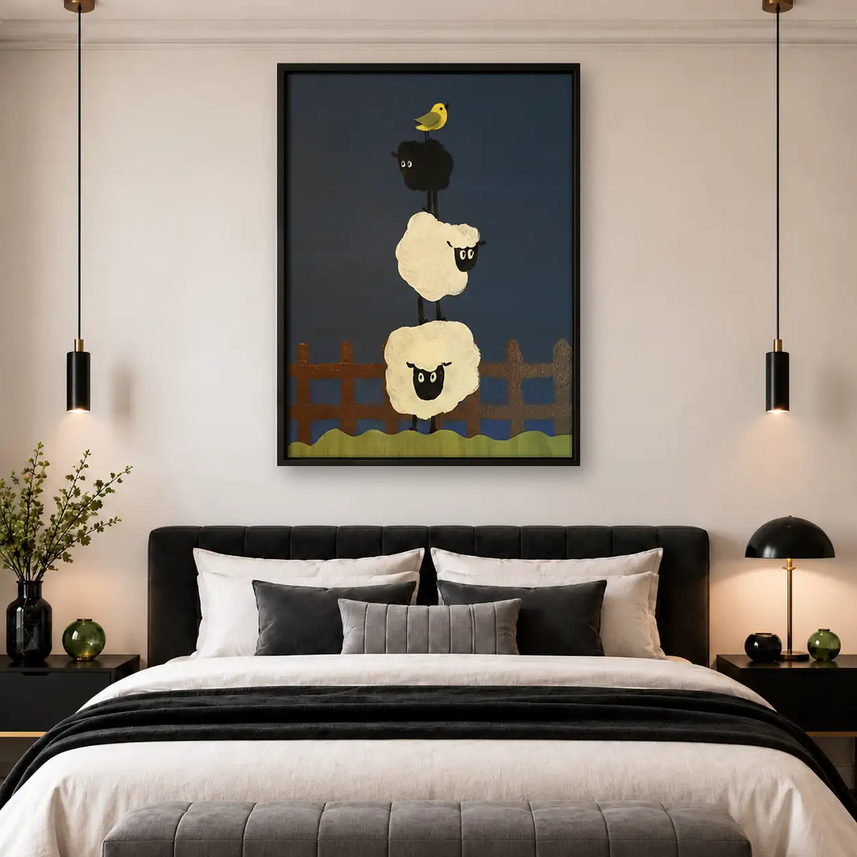Stacked Sheep and Black Dog Wall Art 4