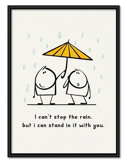 Standing Together Under Yellow Umbrella Wall Art