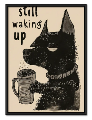 Still Waking Up Black Cat with Coffee Wall Art