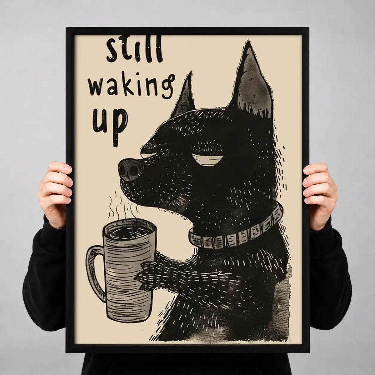 Still Waking Up Black Cat with Coffee Wall Art 3