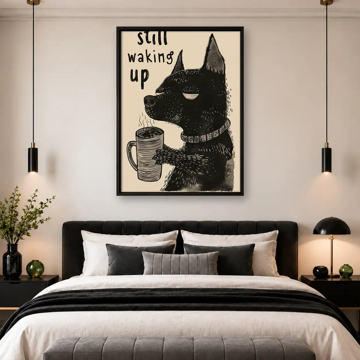 Still Waking Up Black Cat with Coffee Wall Art 4