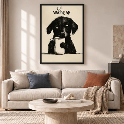 Still Waking Up Black Dog with Coffee Wall Art 2