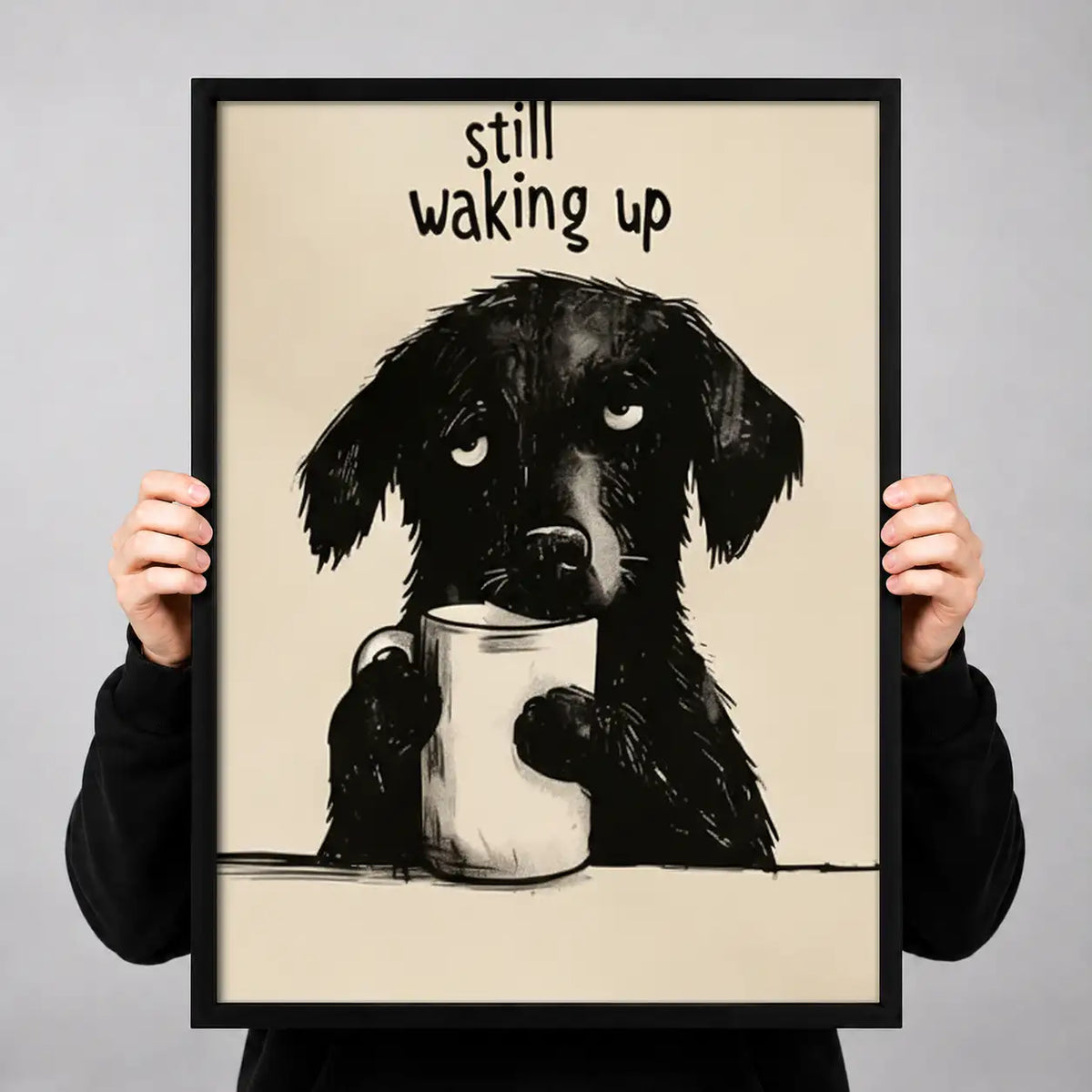 Still Waking Up Black Dog with Coffee Wall Art 3