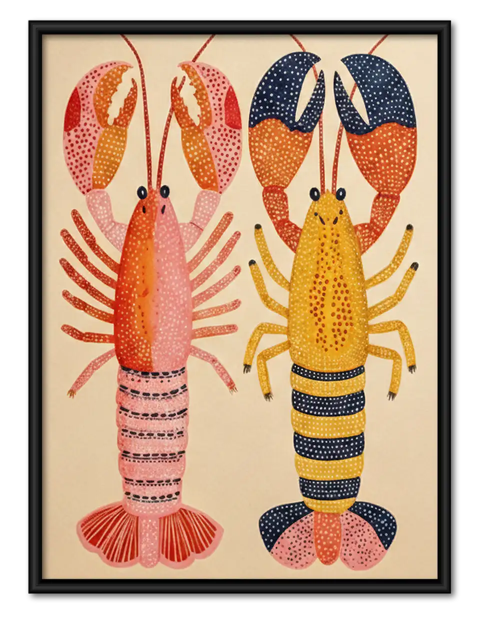 Striped Lobster Pair Wall Art 1