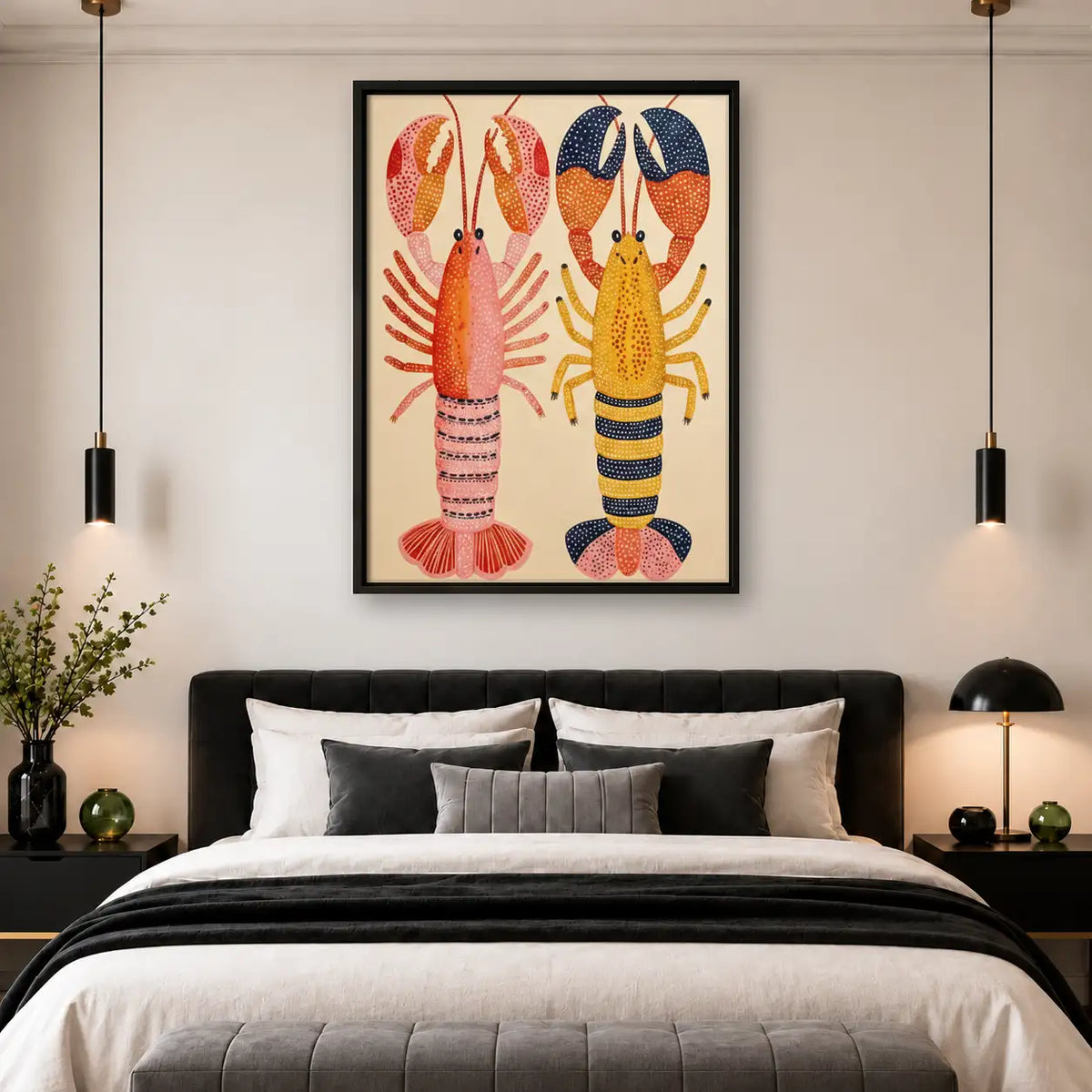 Striped Lobster Pair Wall Art 4