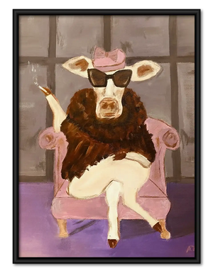 Stylish Cow in Pink Armchair Wall Art
