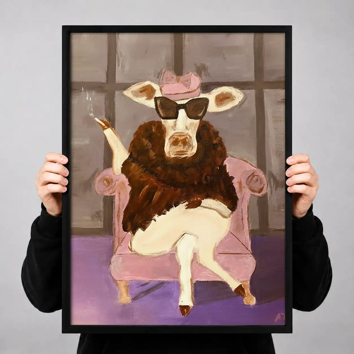 Stylish Cow in Pink Armchair Wall Art 3