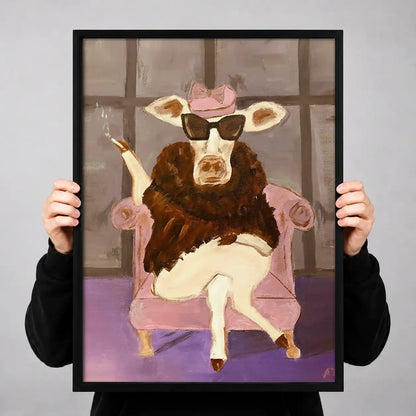 Stylish Cow in Pink Armchair Wall Art 3