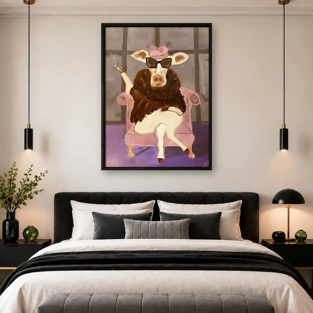 Stylish Cow in Pink Armchair Wall Art 4