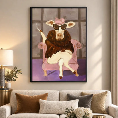 Stylish Cow in Pink Armchair Wall Art 5