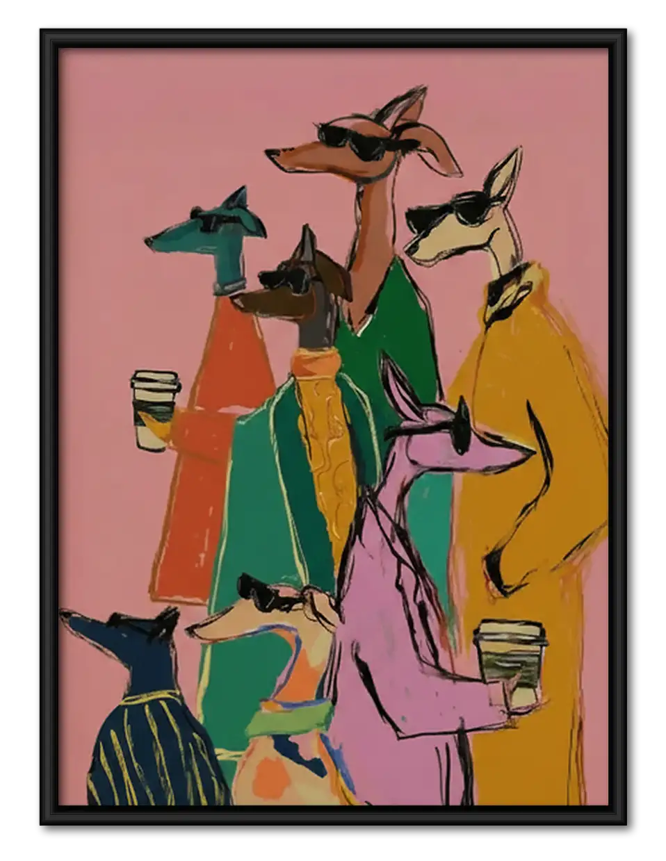 Stylish Kangaroo Friends with Drinks Wall Art 1