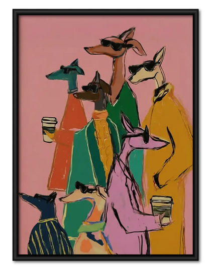 Stylish Kangaroo Friends with Drinks Wall Art
