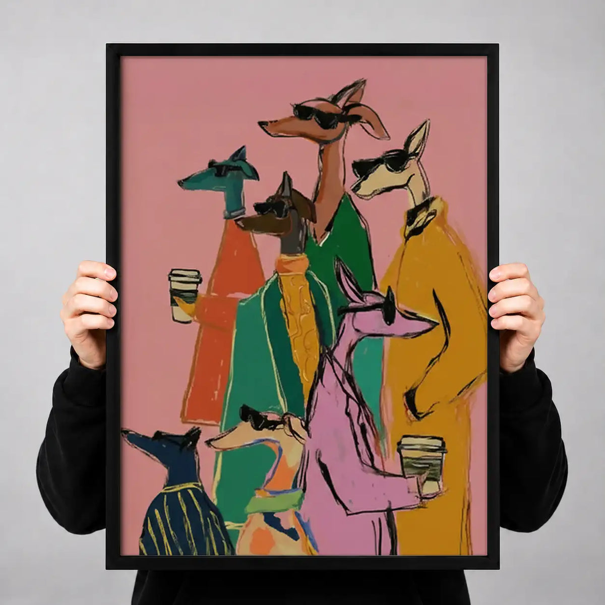 Stylish Kangaroo Friends with Drinks Wall Art 3