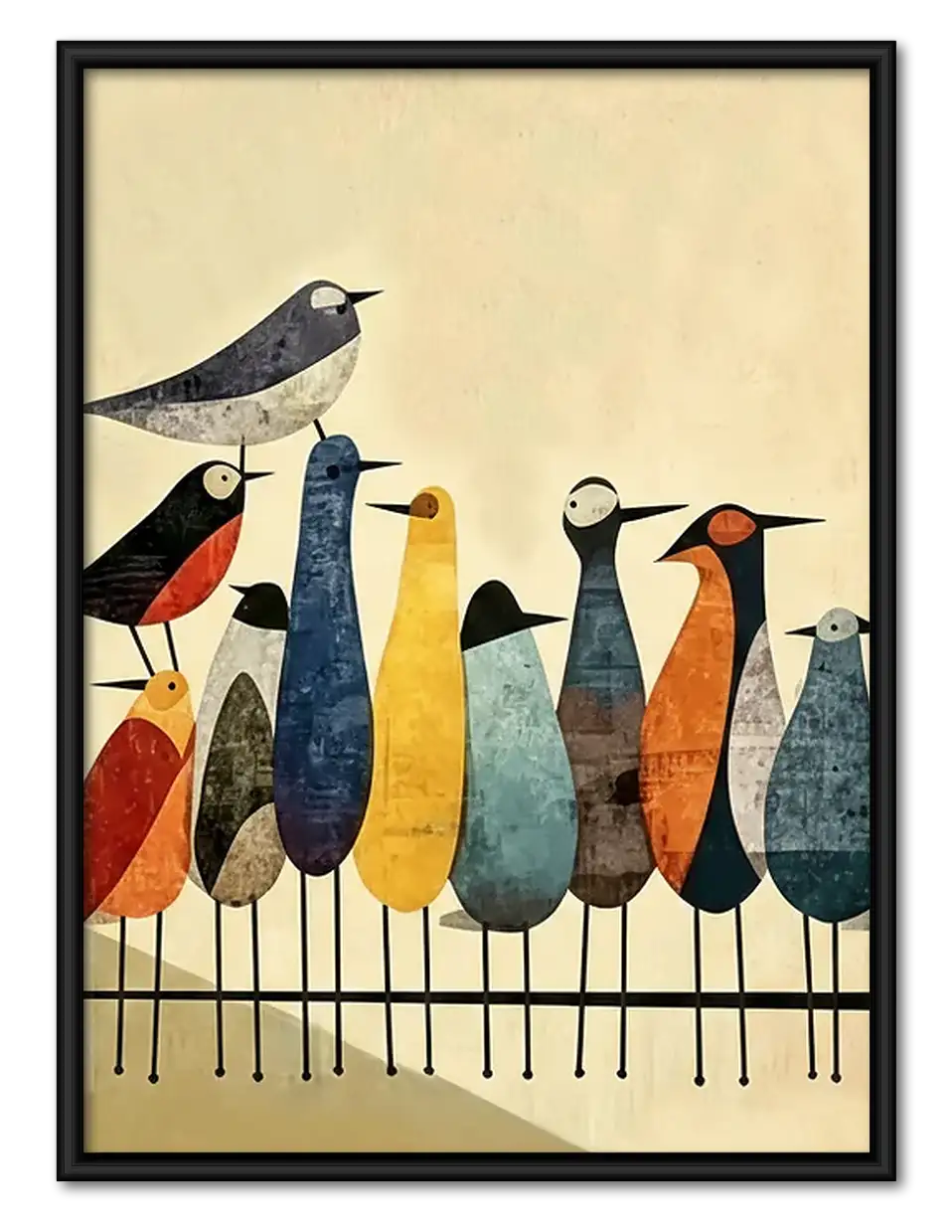 Stylized Birds Lined on Fence Wall Art 1