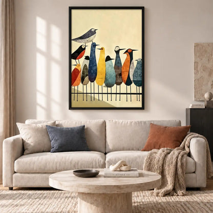 Stylized Birds Lined on Fence Wall Art 2