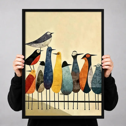 Stylized Birds Lined on Fence Wall Art 3