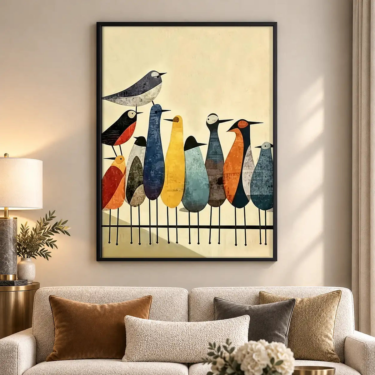 Stylized Birds Lined on Fence Wall Art 5