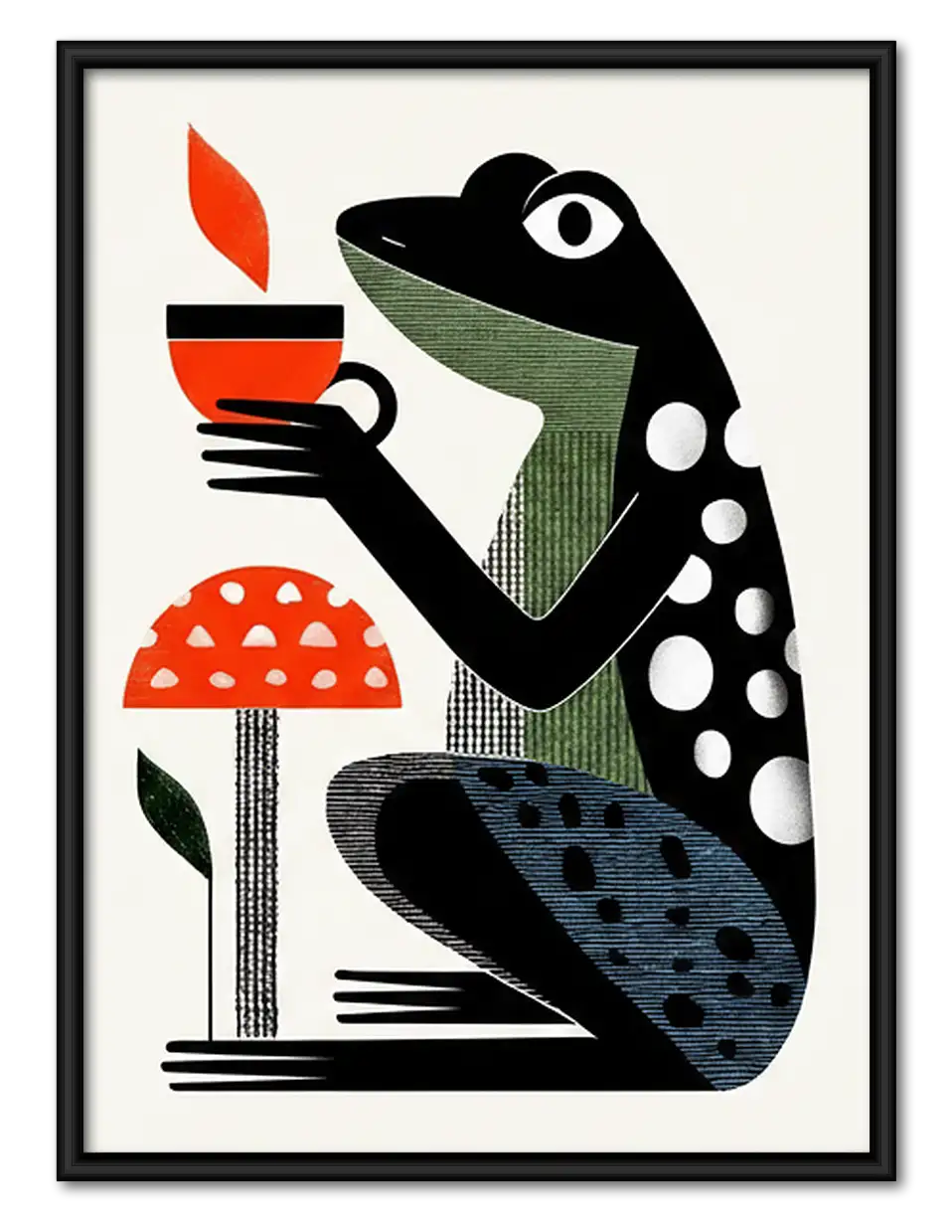 Stylized Frog with Red Mushroom Wall Art 1
