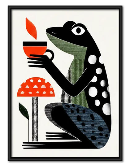 Stylized Frog with Red Mushroom Wall Art