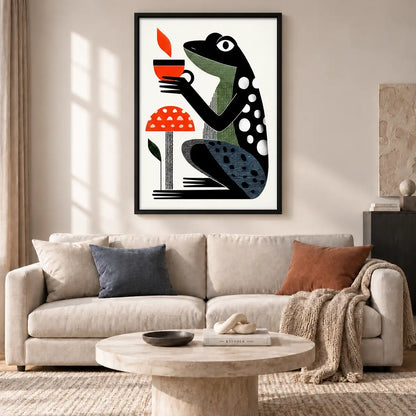 Stylized Frog with Red Mushroom Wall Art 2