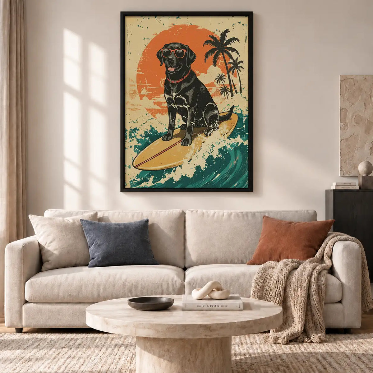Surfing Black Labrador Retro Wall Art 2