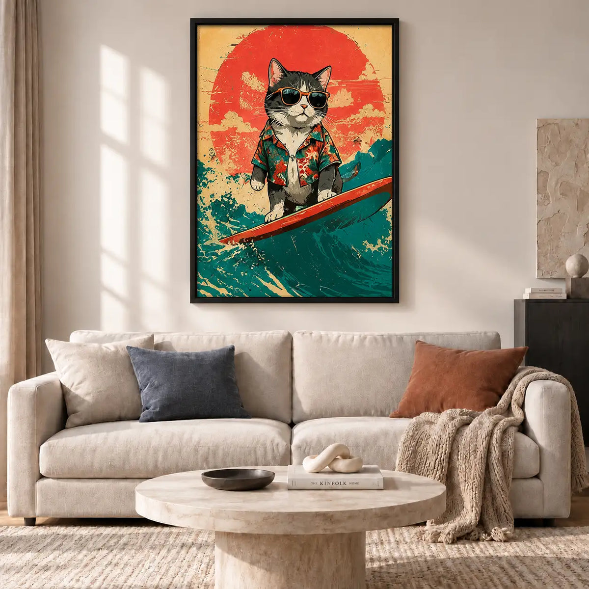 Surfing Cat Tropical Sunset Wall Art 2