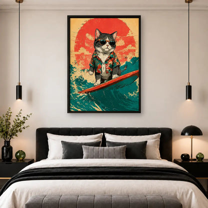 Surfing Cat Tropical Sunset Wall Art 4
