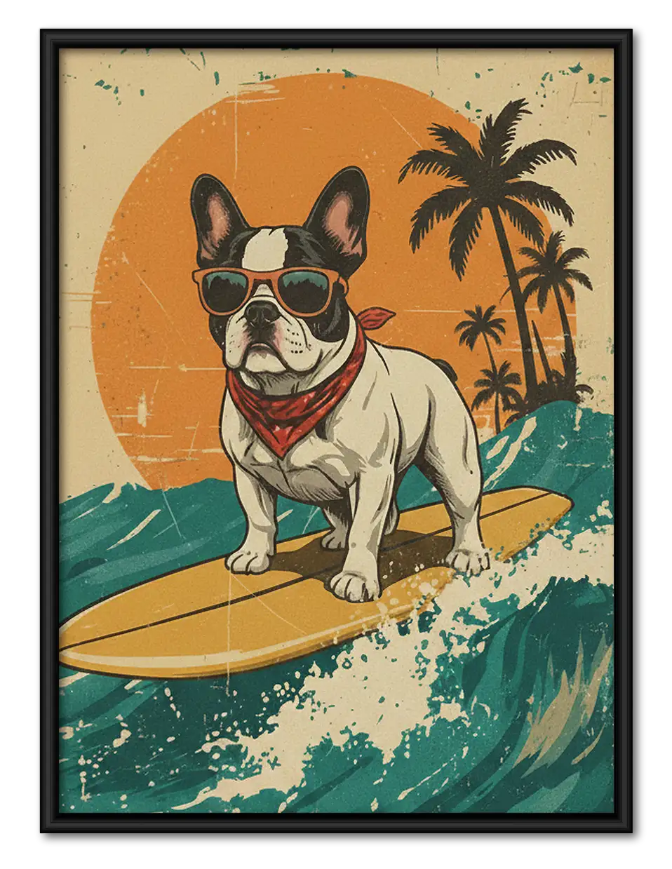 Surfing French Bulldog Sunset Wall Art 1