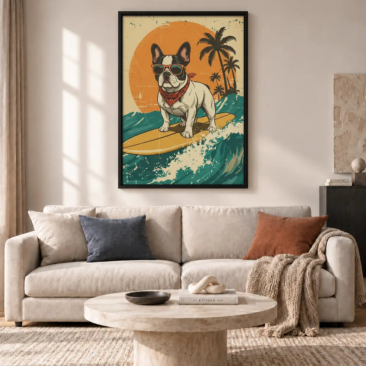 Surfing French Bulldog Sunset Wall Art 2