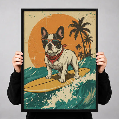 Surfing French Bulldog Sunset Wall Art 3