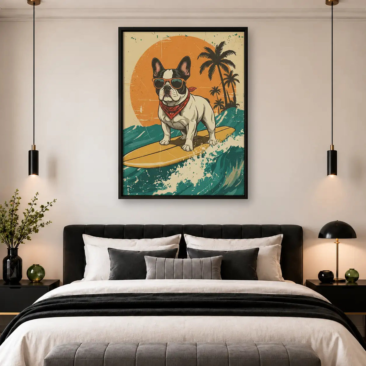 Surfing French Bulldog Sunset Wall Art 4