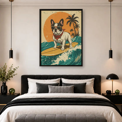 Surfing French Bulldog Sunset Wall Art 4