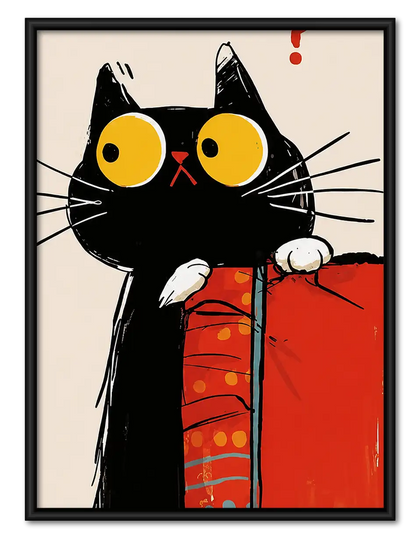 Surprised Black Cat in Red Jacket Wall Art