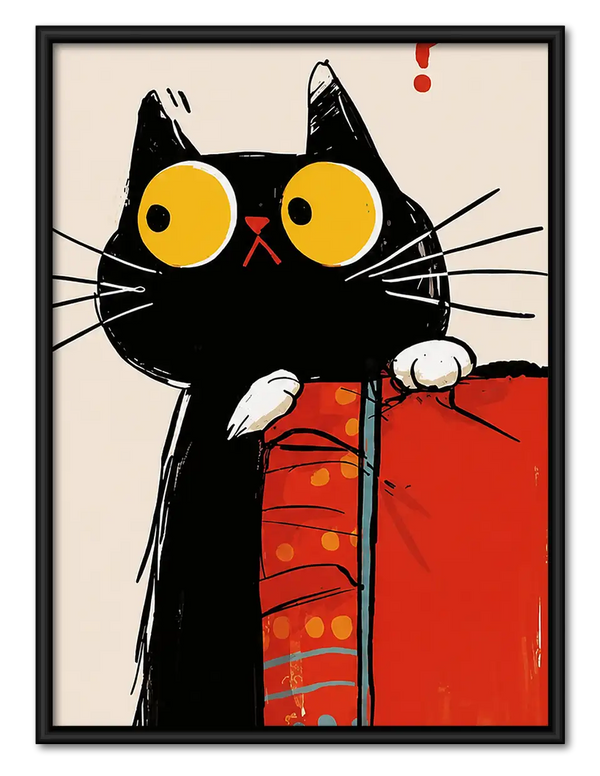 Surprised Black Cat in Red Jacket Wall Art