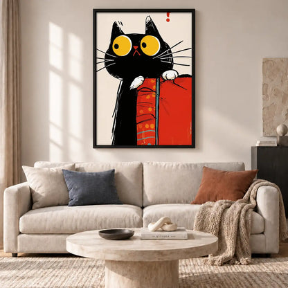 Surprised Black Cat in Red Jacket Wall Art 2