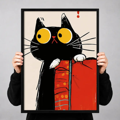 Surprised Black Cat in Red Jacket Wall Art 3