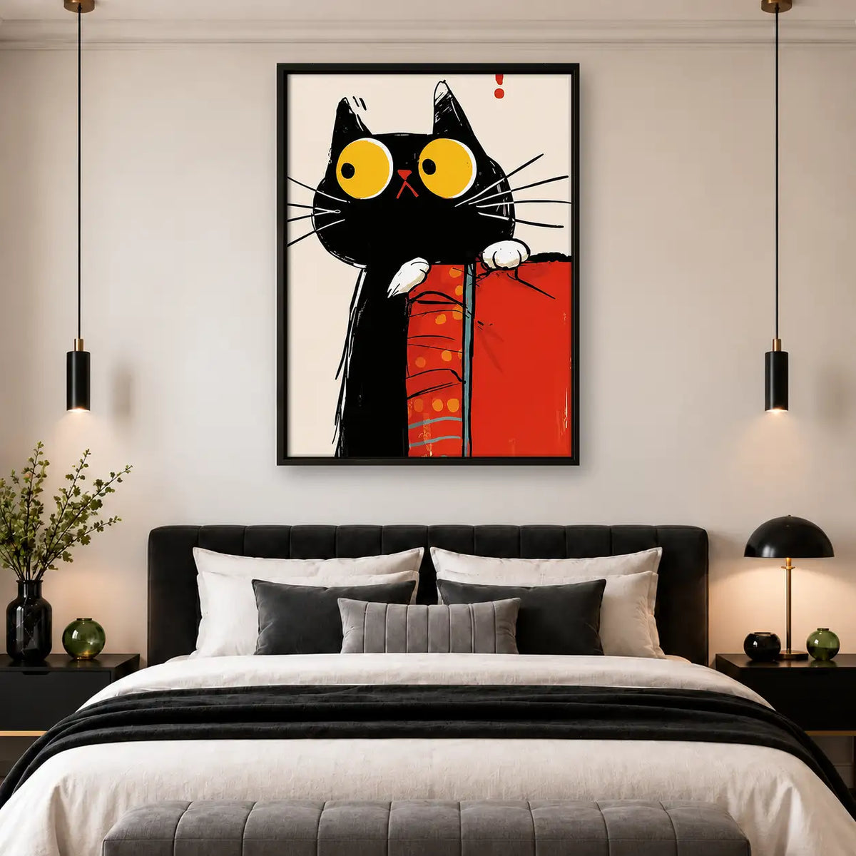 Surprised Black Cat in Red Jacket Wall Art 4