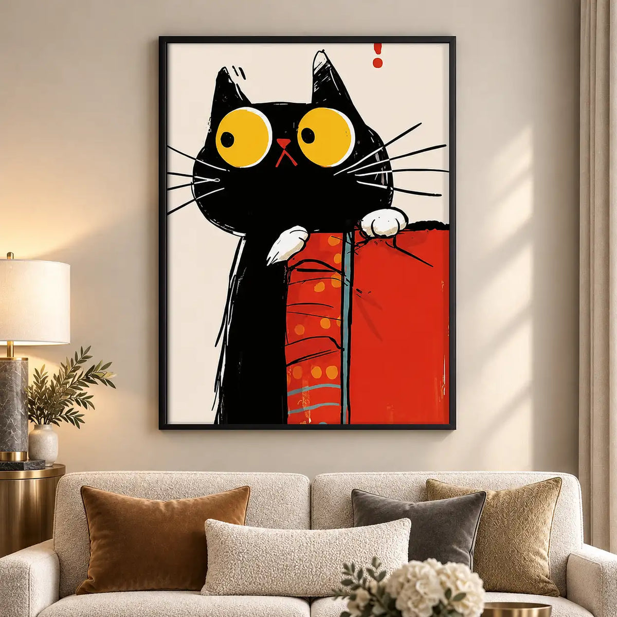 Surprised Black Cat in Red Jacket Wall Art 5